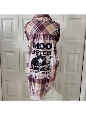 Legendary Whitetails Distressed Cotton Plaid Button Down Shirt Moo B*tch XL Tall